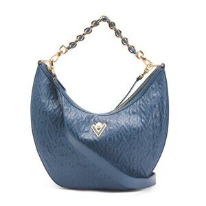 VALENTINO ORLANDI Blue Made In Italy Leather Crescent Hobo Metal Chain Bag